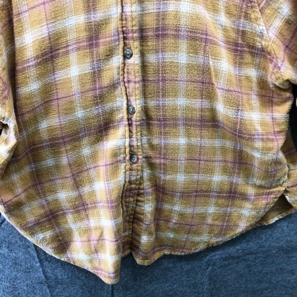 American Eagle Oversized Flannel Shirt Womens S Mustard Yellow Plaid Button Down - Picture 4 of 9